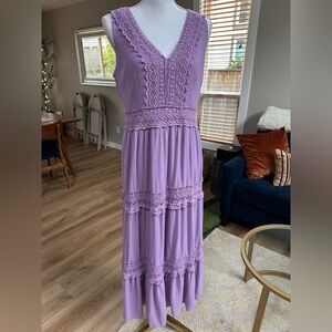 Indigo thread co lavender sleeveless vneck maxi dress with crochet lace detail
